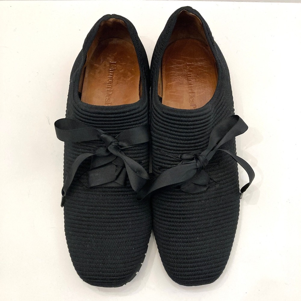 L'amour Des Pieds Taimah Sneakers Black Fabric Mesh Ribbon Lace Up Slip On 9M